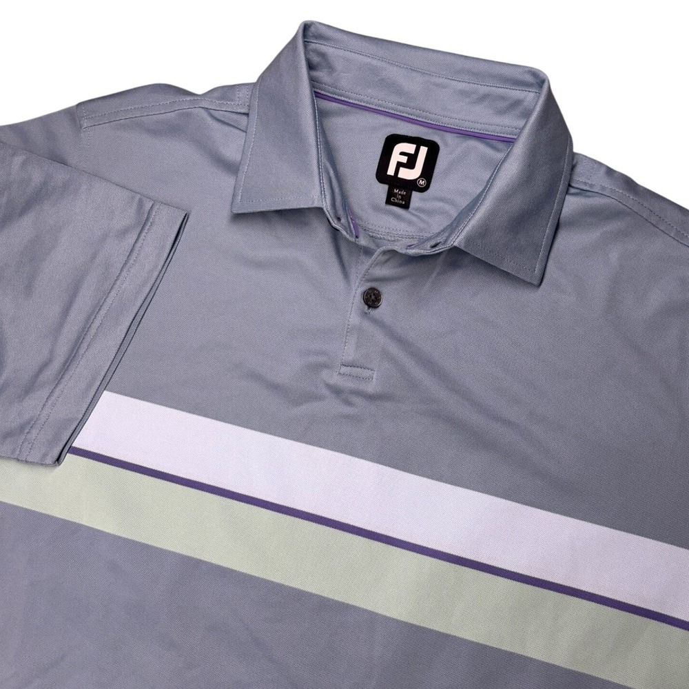 FootJoy Polo Shirt Men Medium Gray Striped Performance Golf Short Sleeve Stretch